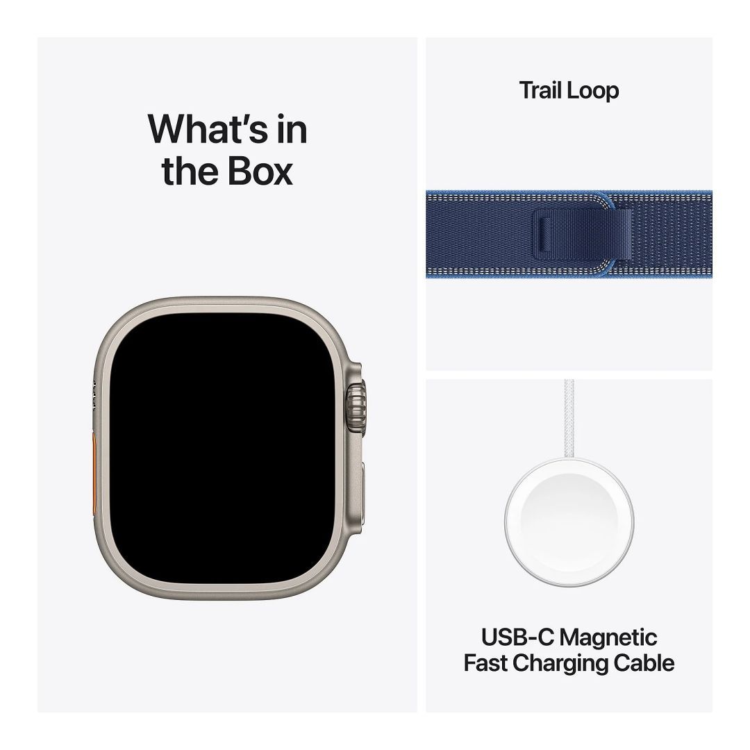 Apple Watch Ultra 3 Cellular 49mm Natural Titanium Case with Blue/Bright Blue Trail Loop S/M Apple Watch Ultra 3 Cellular 49mm Natural Titanium Case with Blue/Bright Blue Trail Loop S/M