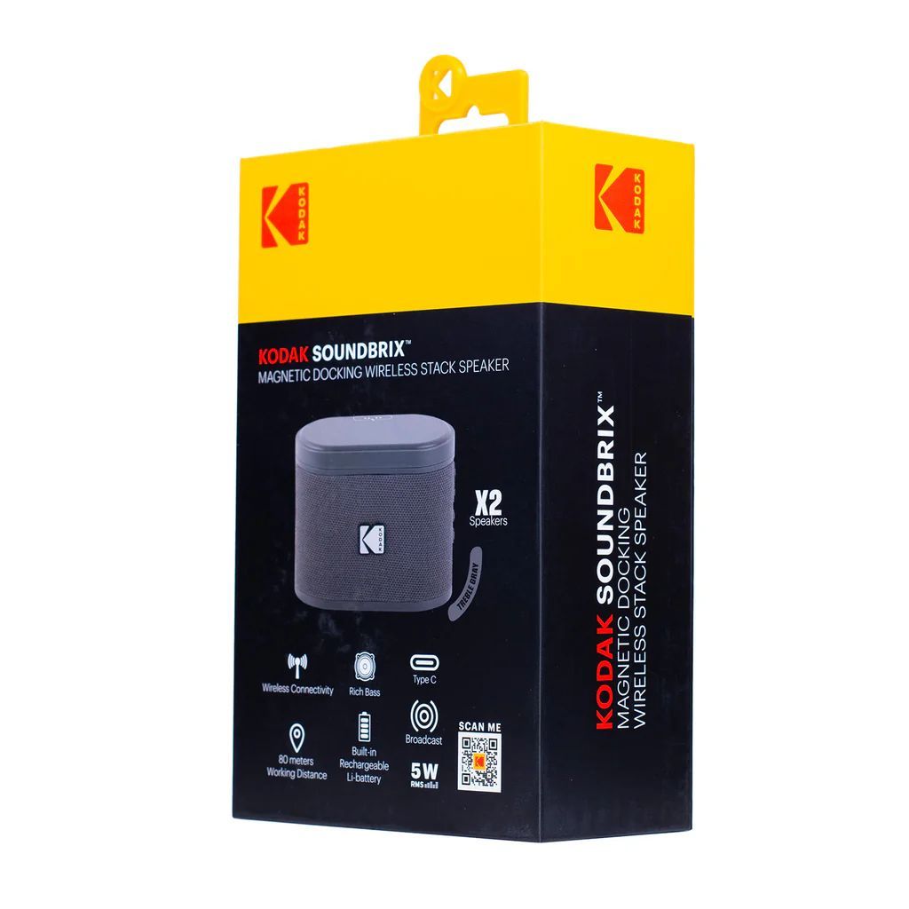 Kodak BRIXG2 Soundbrix Mini Bluetooth Coloured Portable Two Speakers Grey Kodak BRIXG2 Soundbrix Mini Bluetooth Coloured Portable Two Speakers Grey