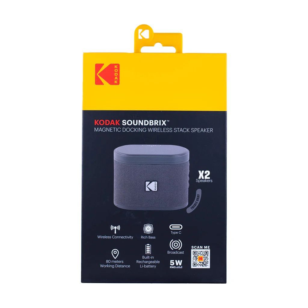 Kodak BRIXG2 Soundbrix Mini Bluetooth Coloured Portable Two Speakers Grey Kodak BRIXG2 Soundbrix Mini Bluetooth Coloured Portable Two Speakers Grey