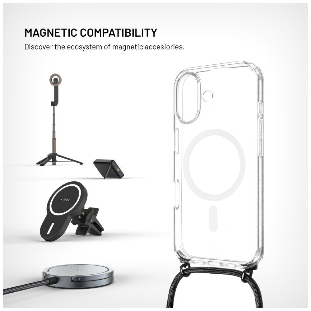 FIXED Nyakbaakasztható MagPure tok Apple iPhone 17 telefonhoz, fekete FIXED Nyakbaakasztható MagPure tok Apple iPhone 17 telefonhoz, fekete