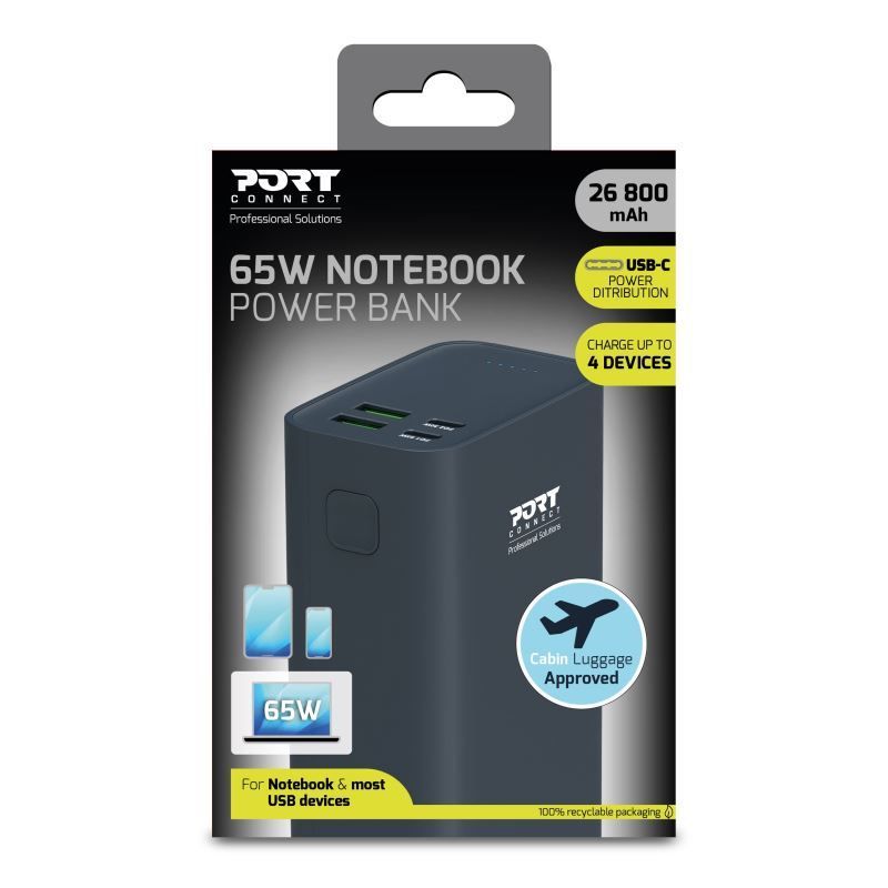 Port Designs 26800mAh 65W Powerbank Black Port Designs 26800mAh 65W Powerbank Black