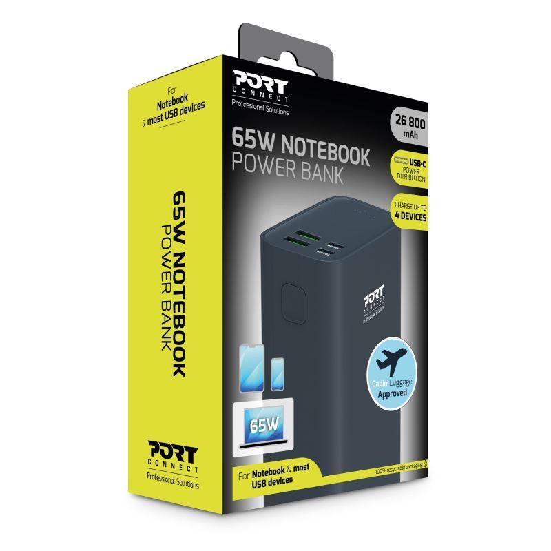 Port Designs 26800mAh 65W Powerbank Black Port Designs 26800mAh 65W Powerbank Black