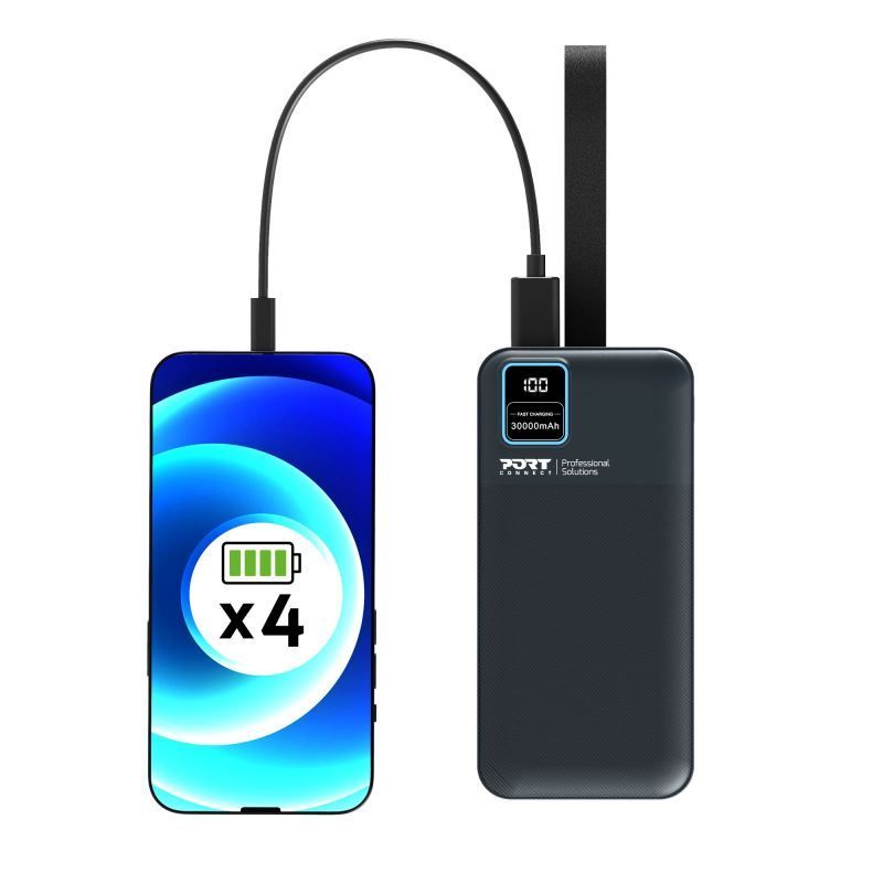 Port Designs 30000mAh Powerbank LCD Display USB-A QC / USB-C / Micro USB Black Port Designs 30000mAh Powerbank LCD Display USB-A QC / USB-C / Micro USB Black