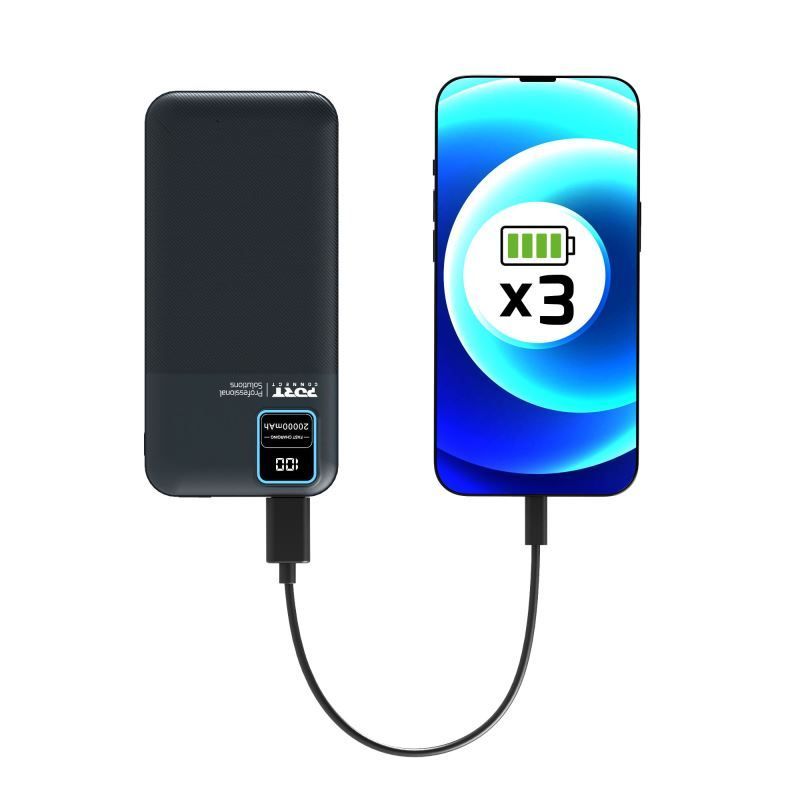 Port Designs 20000mAh Powerbank LCD Display USB-A QC / USB-C / Micro USB Black Port Designs 20000mAh Powerbank LCD Display USB-A QC / USB-C / Micro USB Black
