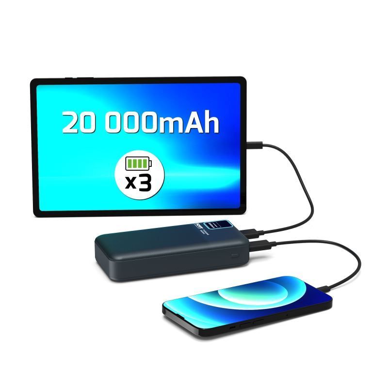 Port Designs 20000mAh Powerbank LCD Display USB-A QC / USB-C / Micro USB Black Port Designs 20000mAh Powerbank LCD Display USB-A QC / USB-C / Micro USB Black