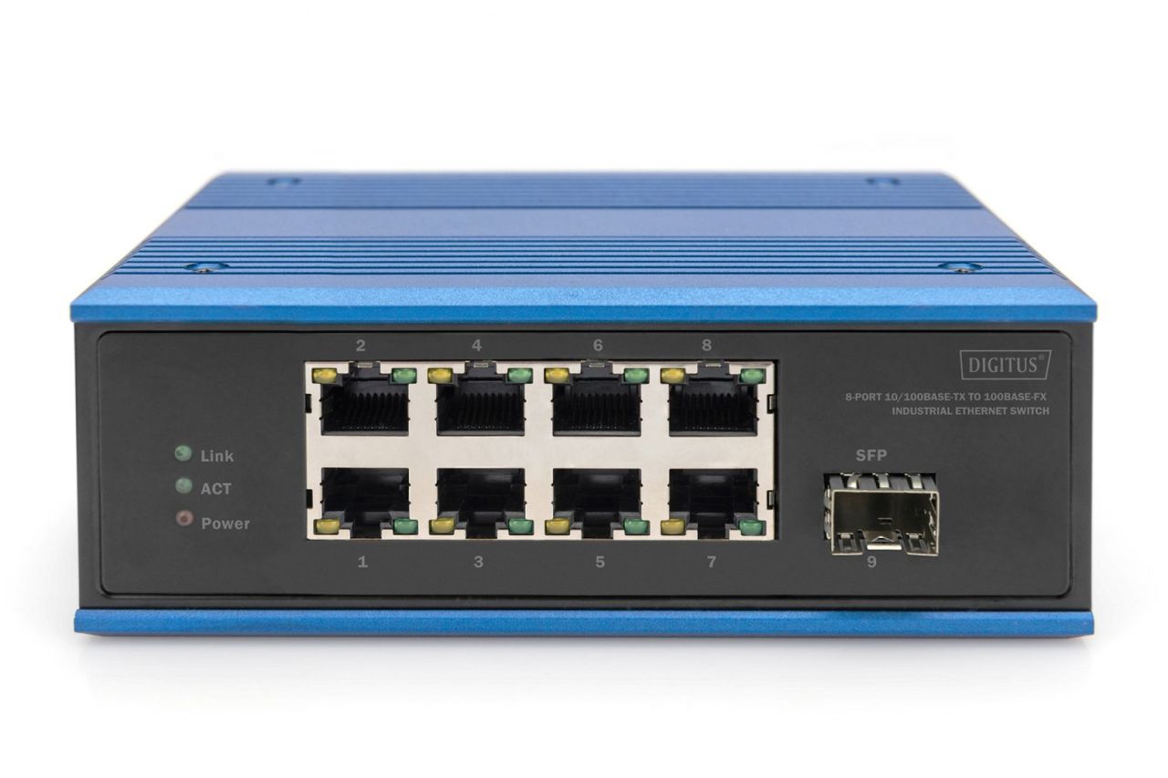 Digitus DN-651132 8-Port 10/100Base-TX to 100Base-FX Industrial Ethernet Switch Blue Digitus DN-651132 8-Port 10/100Base-TX to 100Base-FX Industrial Ethernet Switch Blue