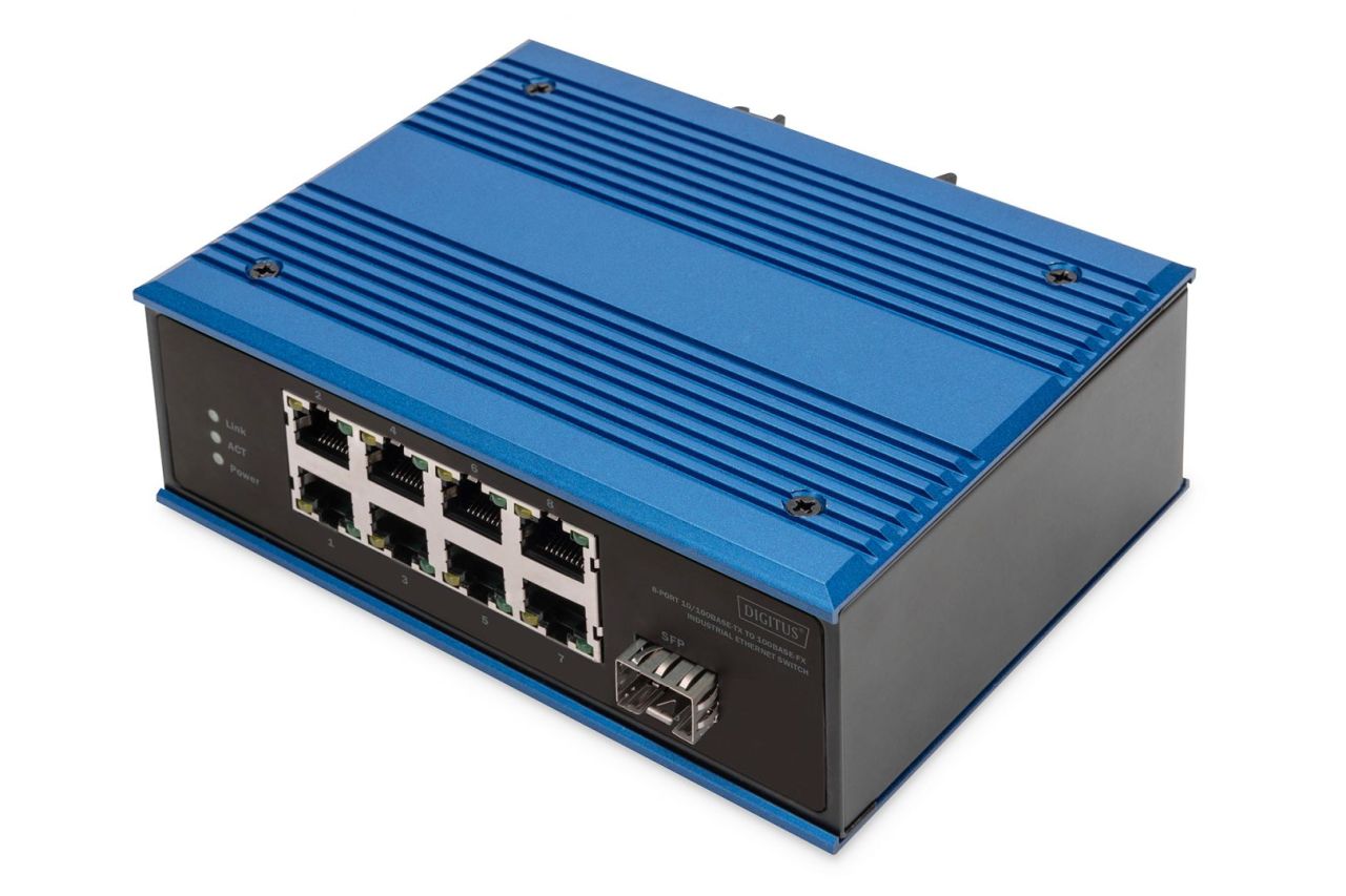 Digitus DN-651132 8-Port 10/100Base-TX to 100Base-FX Industrial Ethernet Switch Blue Digitus DN-651132 8-Port 10/100Base-TX to 100Base-FX Industrial Ethernet Switch Blue