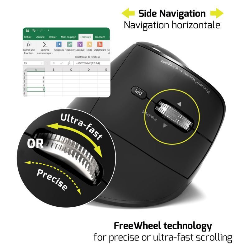 Port Designs Ergo Auditor Ergonomic Wireless Bluetooth Rechargeable Mouse Black