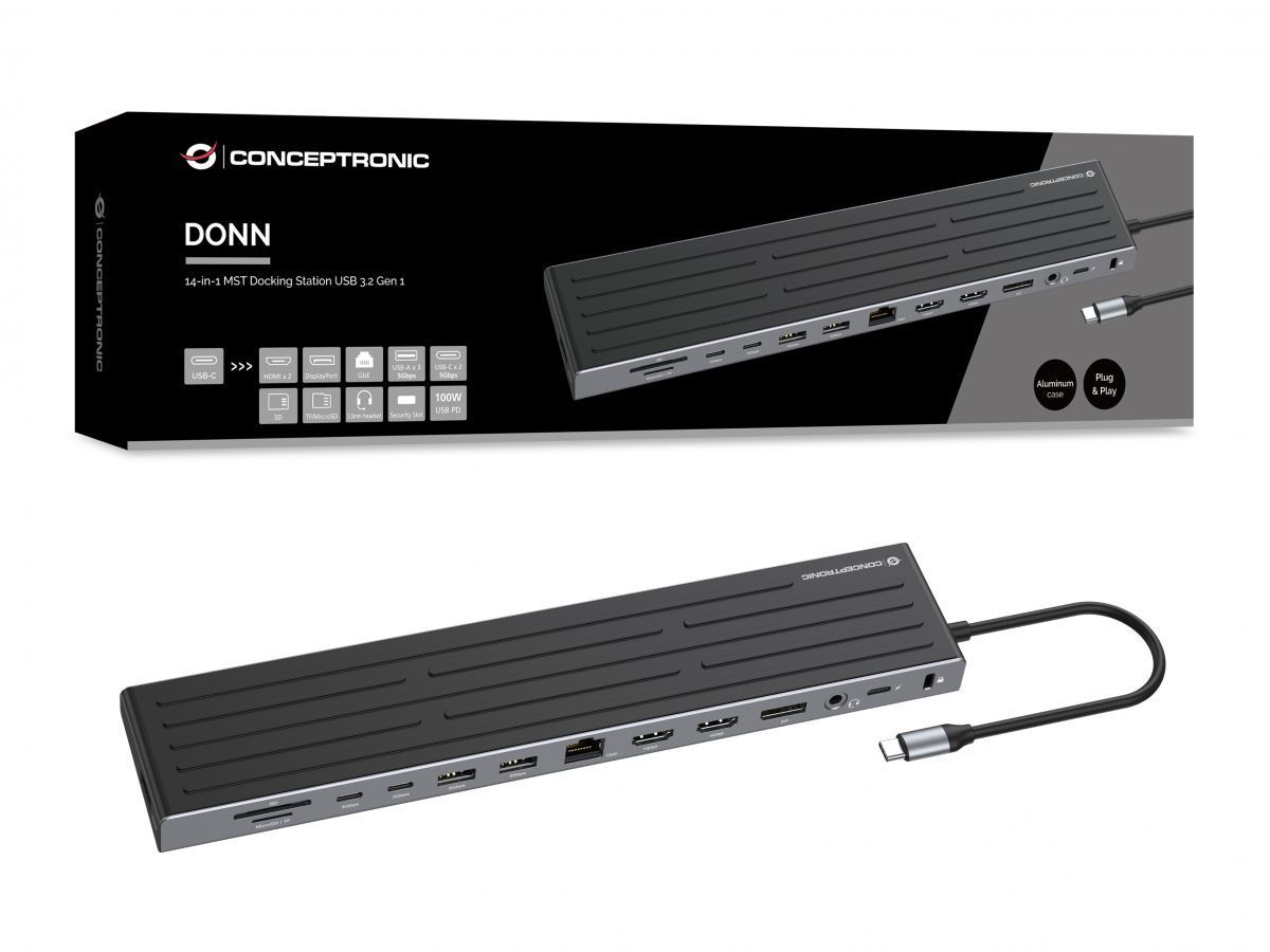 Conceptronic DONN32B 14-in-1 USB 3.2 Gen 1 Docking Station Conceptronic DONN32B 14-in-1 USB 3.2 Gen 1 Docking Station