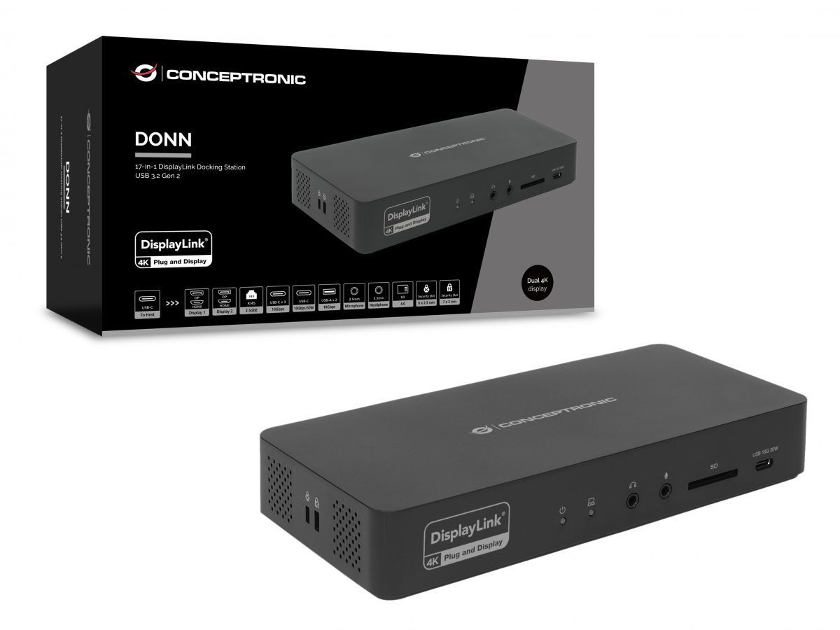 Conceptronic DONN31B 17-in-1 DisplayLink Docking Station USB 3.2 Gen 2 Conceptronic DONN31B 17-in-1 DisplayLink Docking Station USB 3.2 Gen 2