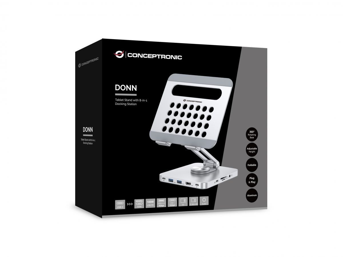 Conceptronic DONN26G Tablet Stand with 8-in-1 USB 3.2 Gen 1 Docking Station Conceptronic DONN26G Tablet Stand with 8-in-1 USB 3.2 Gen 1 Docking Station