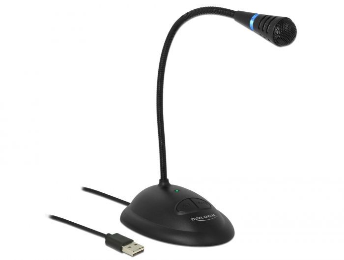 DeLock USB Gooseneck Microphone with base and mute + on / off button Black DeLock USB Gooseneck Microphone with base and mute + on / off button Black
