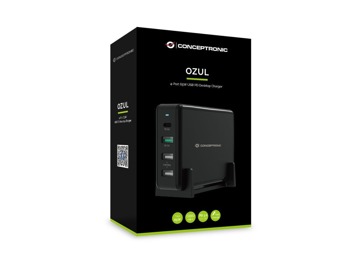 Conceptronic OZUL01B 65W 4-Port Desktop USB PD Charger