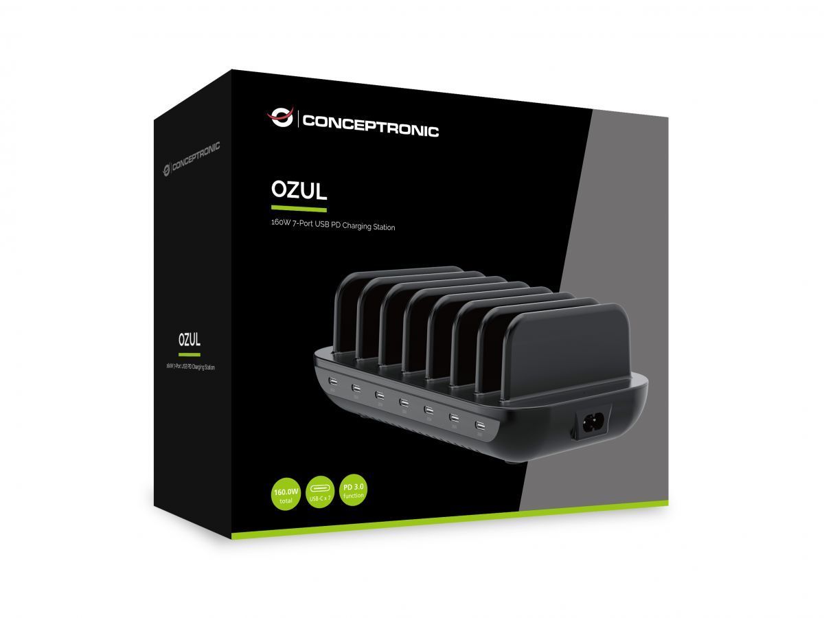 Conceptronic OZUL07B 160W 7-Port USB PD Charging Station Conceptronic OZUL07B 160W 7-Port USB PD Charging Station