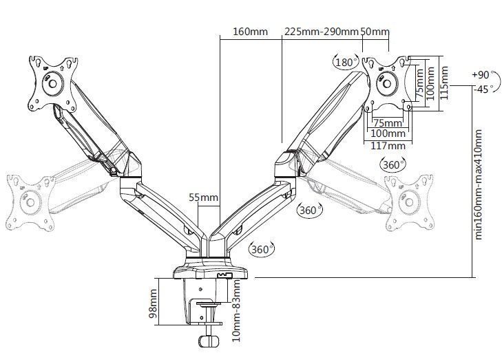EQuip 650121 17"-32" Interactive Dual Monitor Desk Mount Bracket