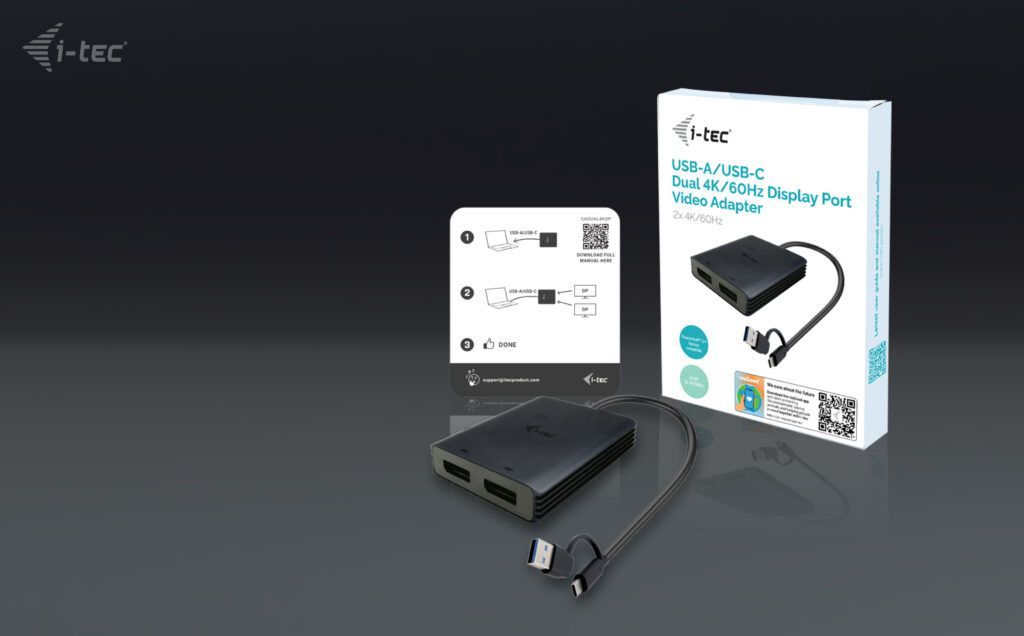 I-TEC USB-A/USB-C Dual 4K/60 Hz DisplayPort Video Adapter