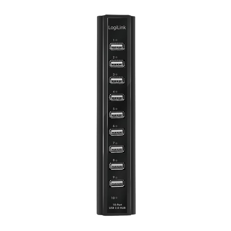 Logilink USB 2.0 hub 10-port with power supply Black