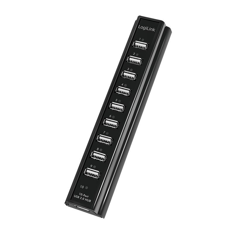 Logilink USB 2.0 hub 10-port with power supply Black
