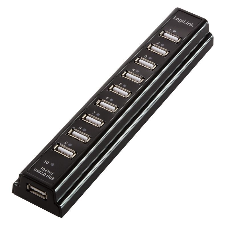 Logilink USB 2.0 hub 10-port with power supply Black