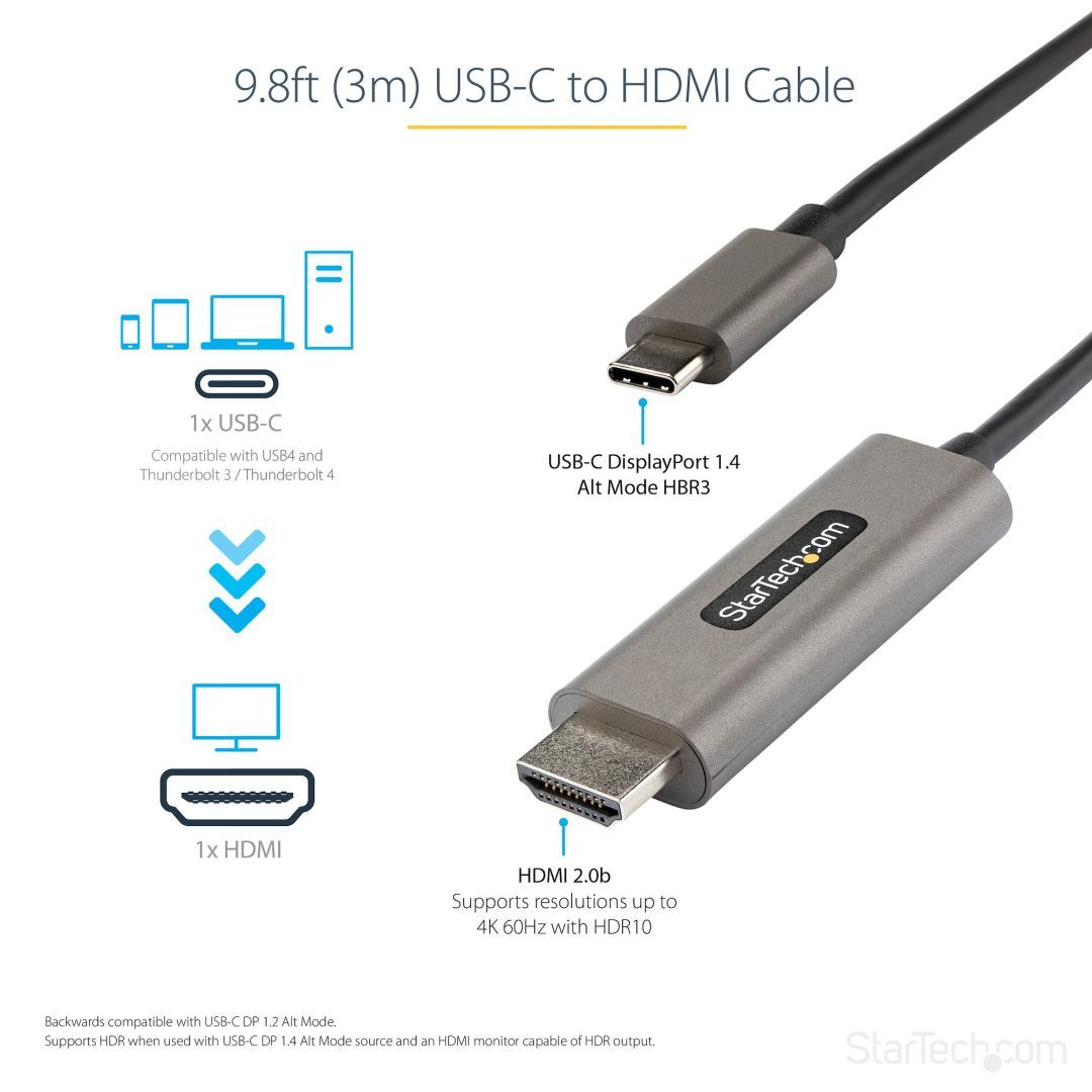 Startech USB-C to HDMI 4K Cable 3m Black Startech USB-C to HDMI 4K Cable 3m Black