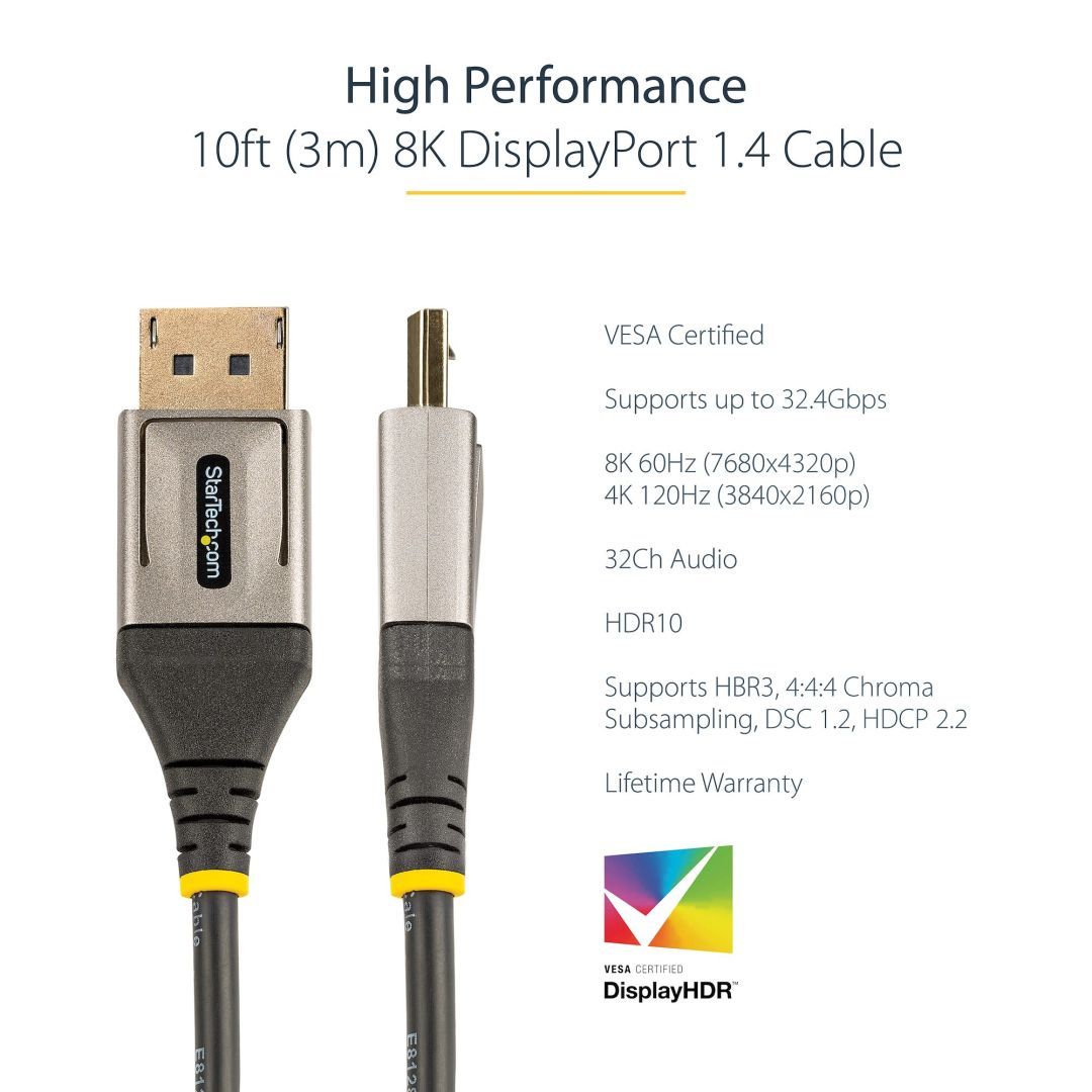 Startech DisplayPort male to DisplayPort male 8K Cable 3m Black Startech DisplayPort male to DisplayPort male 8K Cable 3m Black