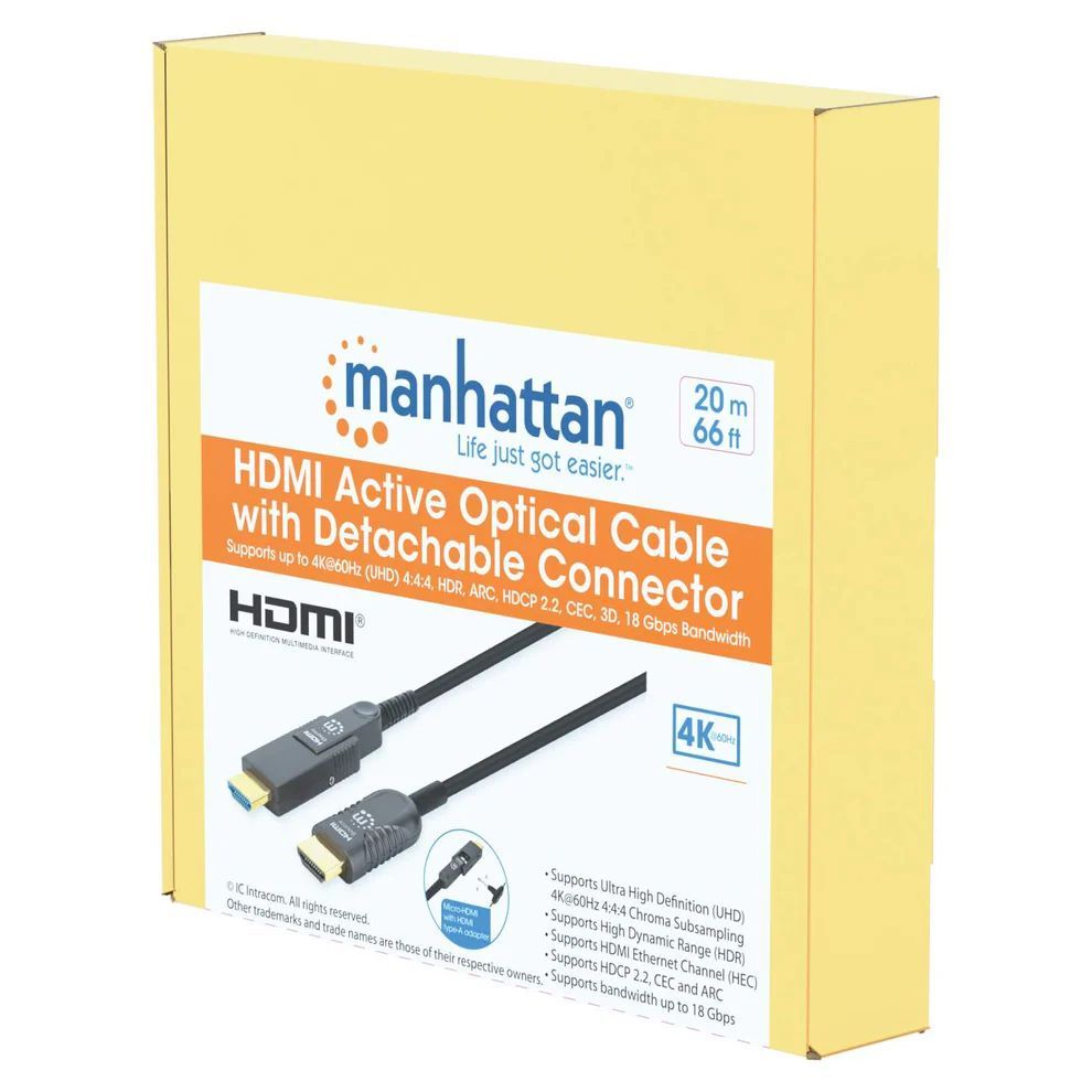 Manhattan High-Speed HDMI Active Optical Cable with Detachable Connector 20m Black