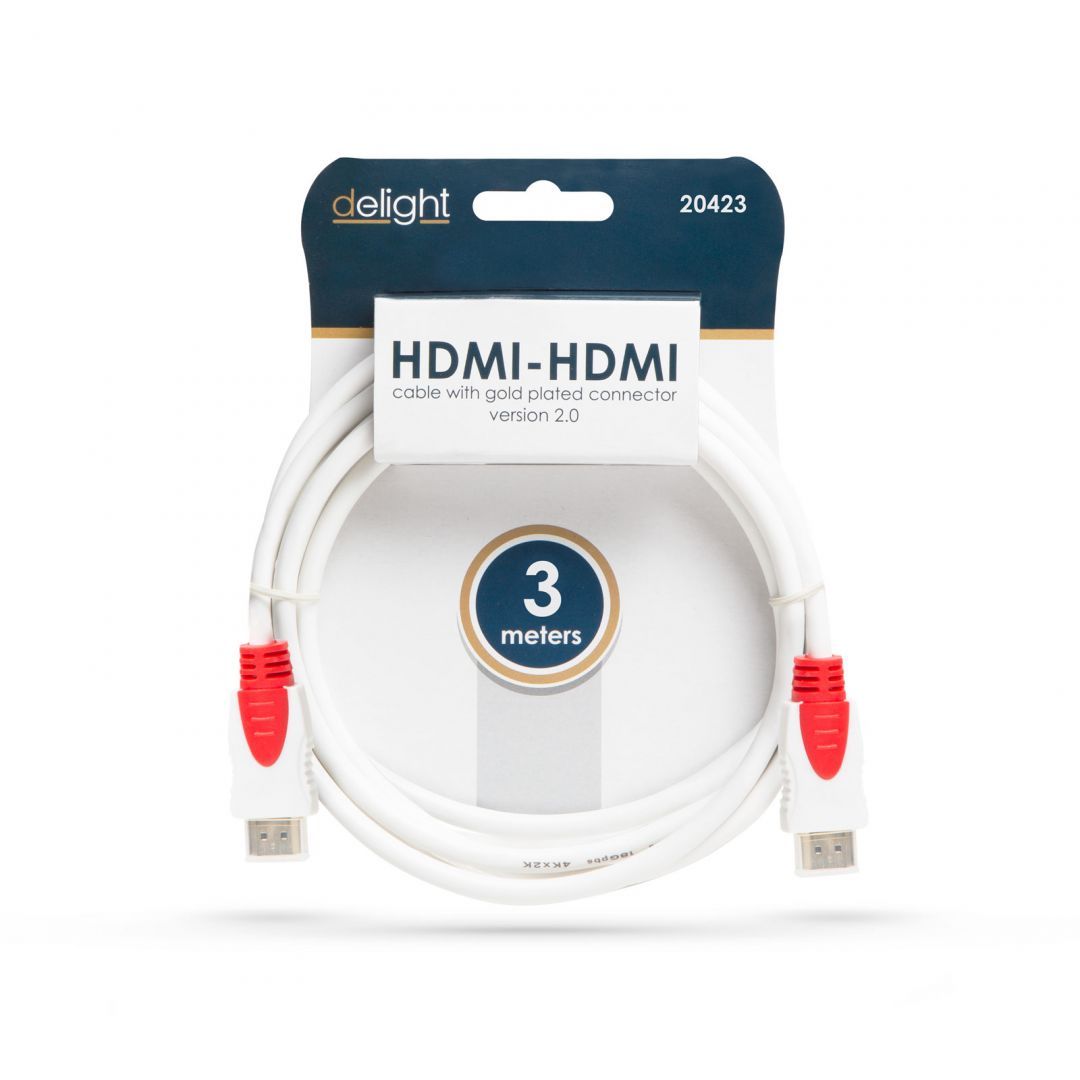 Delight Jelkábel HDMI-HDMI 2.0 3D aranyozott Am/Am 3m White Delight Jelkábel HDMI-HDMI 2.0 3D aranyozott Am/Am 3m White