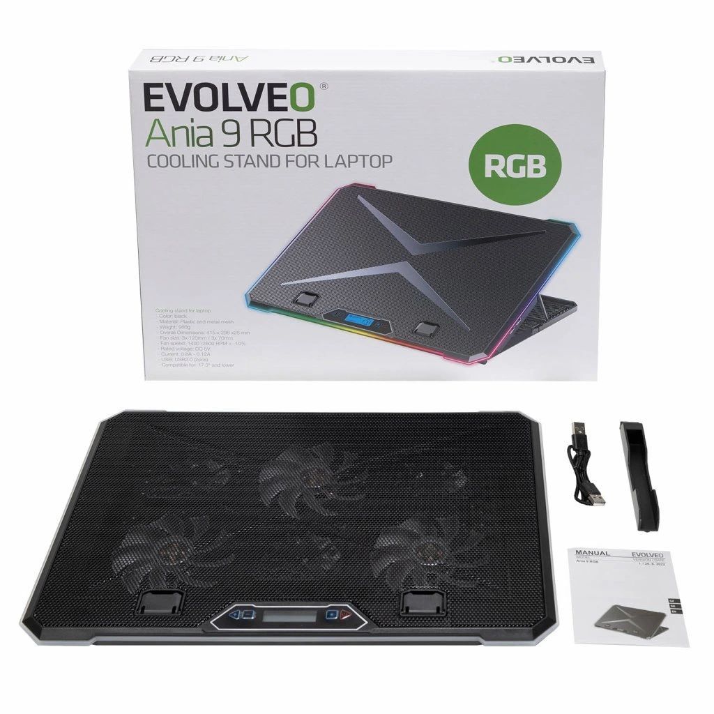 Evolveo Ania 9 RGB állítható Notebook Hűtő Black Evolveo Ania 9 RGB állítható Notebook Hűtő Black