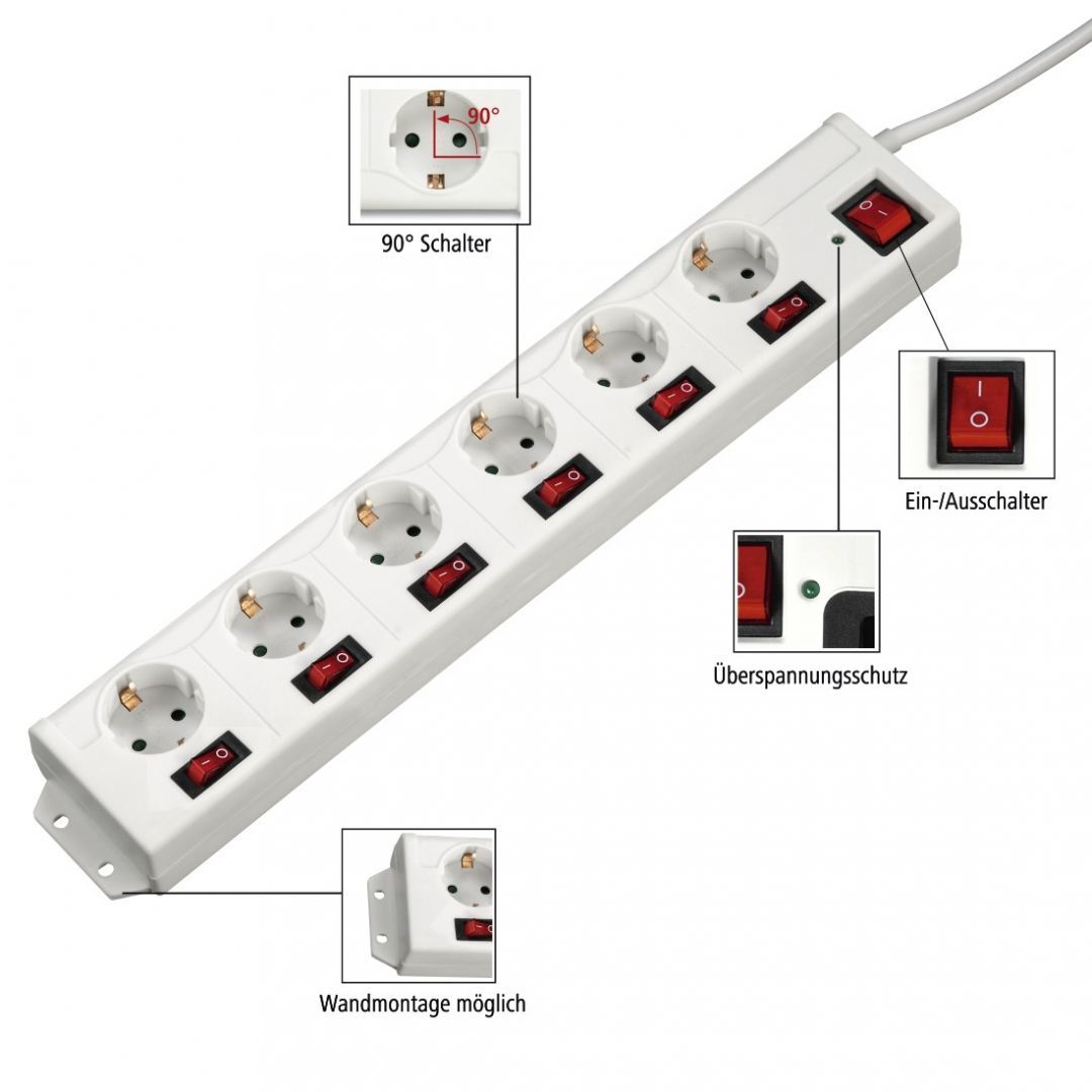 Hama Hálózati Elosztó Kapcsolóval 6DIN 1,4m White Hama Hálózati Elosztó Kapcsolóval 6DIN 1,4m White