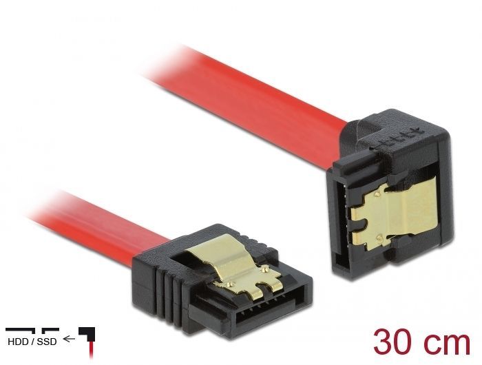 DeLock SATA 6 Gb/s Cable straight to downwards angled 30cm Red DeLock SATA 6 Gb/s Cable straight to downwards angled 30cm Red