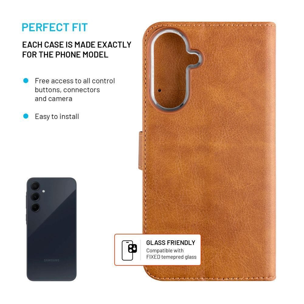 FIXED Opus oldalranyíló telefontok Samsung Galaxy A36 5G telefonhoz, barna FIXED Opus oldalranyíló telefontok Samsung Galaxy A36 5G telefonhoz, barna