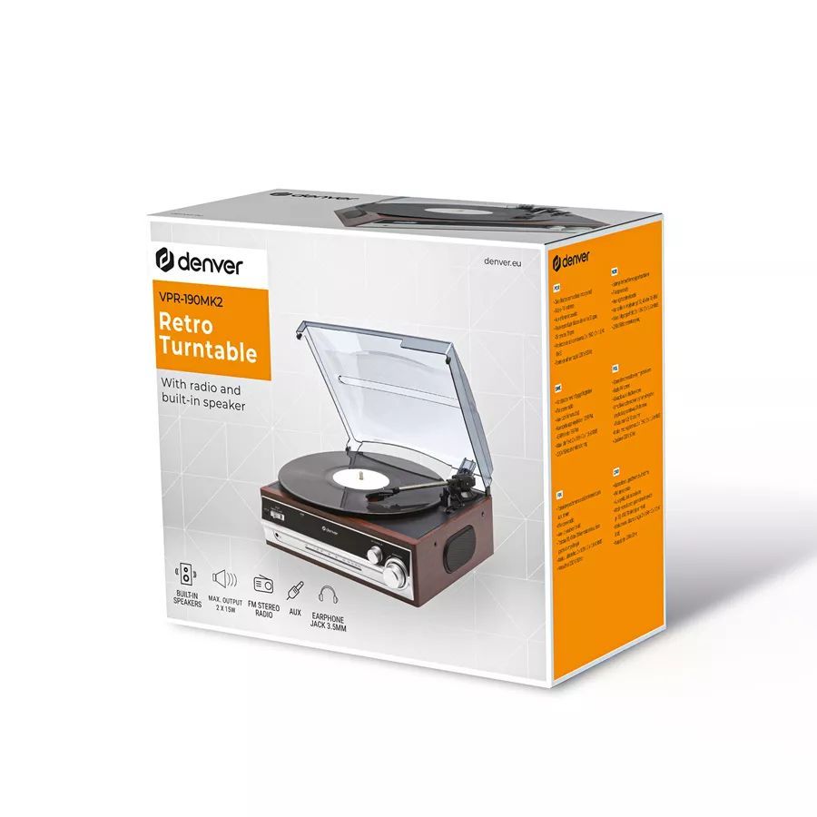 Denver VPR-190MK2 Retro turntable with radio & built-in speakers