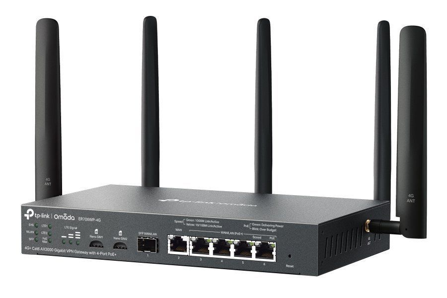 TP-Link ER706WP-4G Omada 4G+ Cat6 AX3000 Gigabit VPN Gateway with 4-Port PoE+