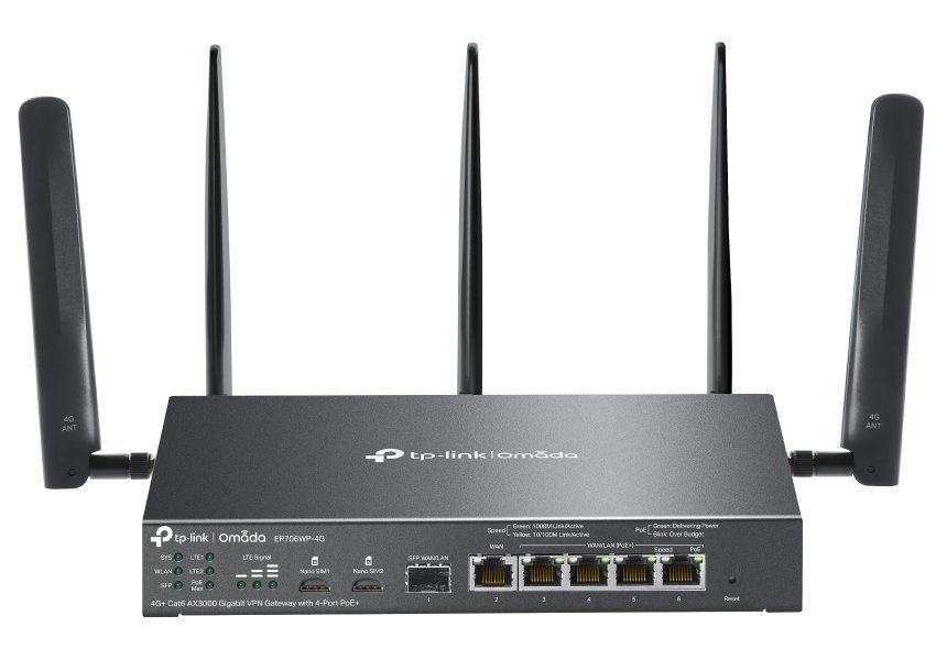 TP-Link ER706WP-4G Omada 4G+ Cat6 AX3000 Gigabit VPN Gateway with 4-Port PoE+
