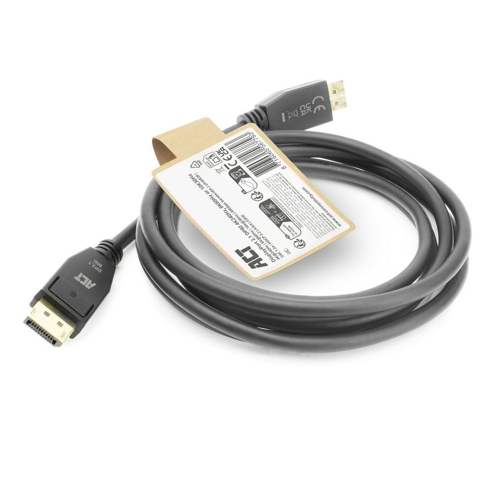 ACT DisplayPort 2.1 cable 8K male to male 3m Black ACT DisplayPort 2.1 cable 8K male to male 3m Black