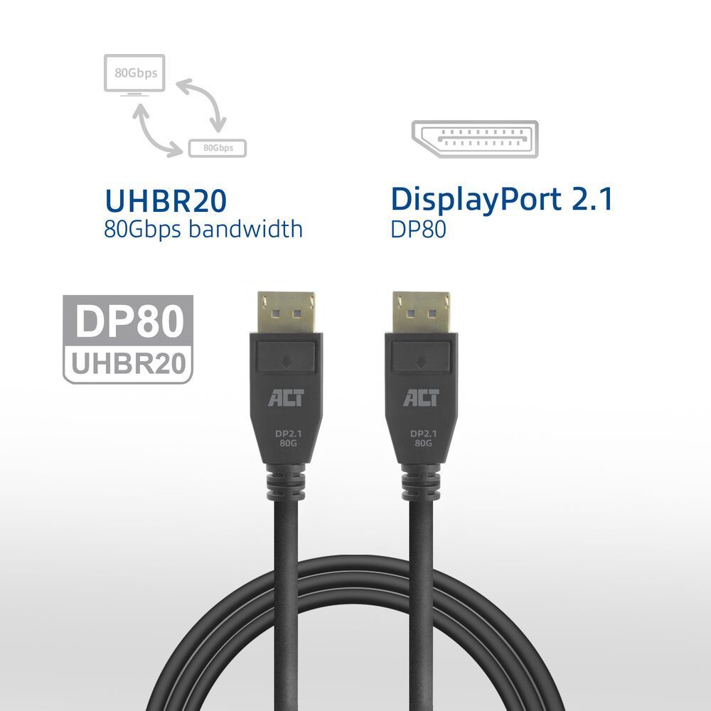 ACT DisplayPort 2.1 cable 8K male to male 3m Black ACT DisplayPort 2.1 cable 8K male to male 3m Black