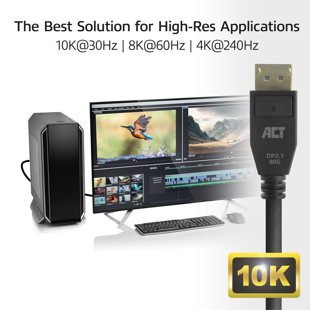 ACT DisplayPort 2.1 cable 8K male to male 3m Black ACT DisplayPort 2.1 cable 8K male to male 3m Black