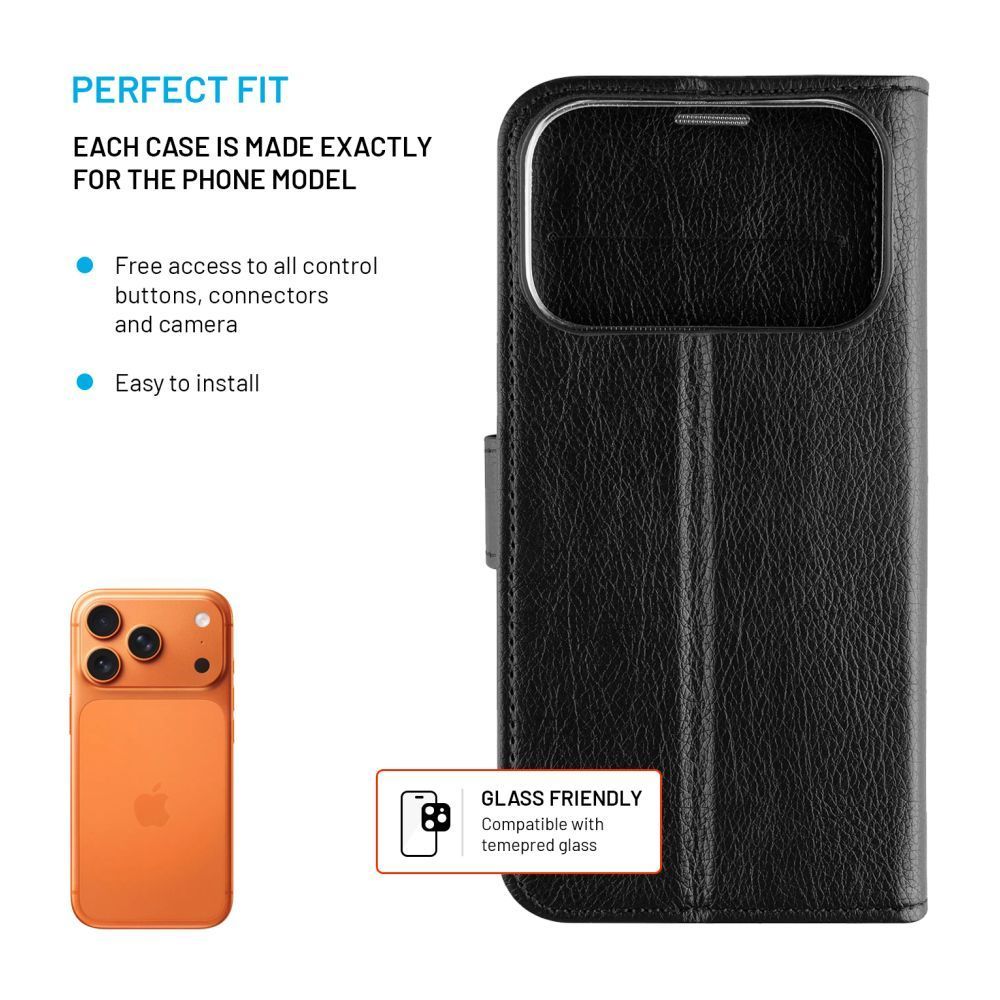 FIXED oldalra nyíló telefontok Apple iPhone 17 Pro telefonhoz, fekete