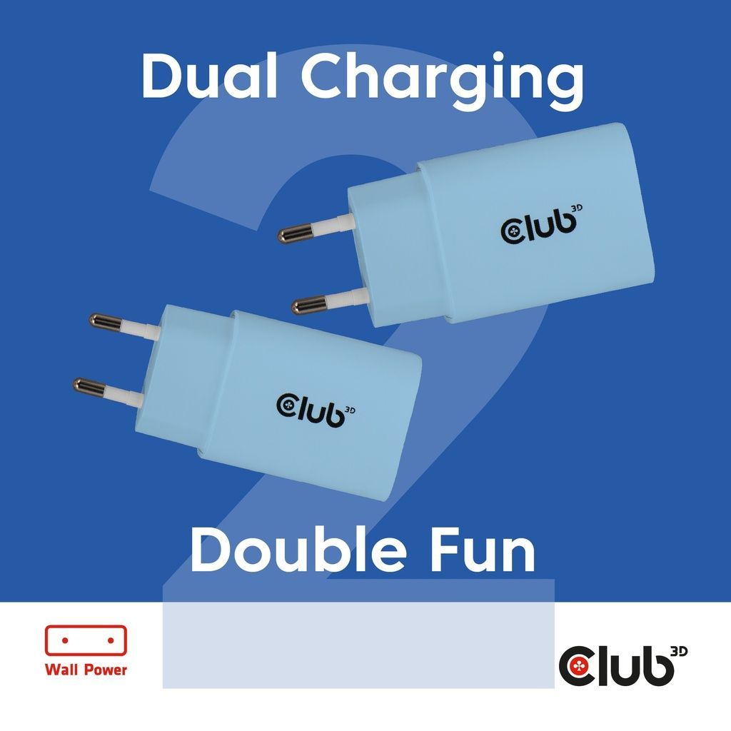 Club3D USB-C Charger 30W Blue (2-Pack) Club3D USB-C Charger 30W Blue (2-Pack)