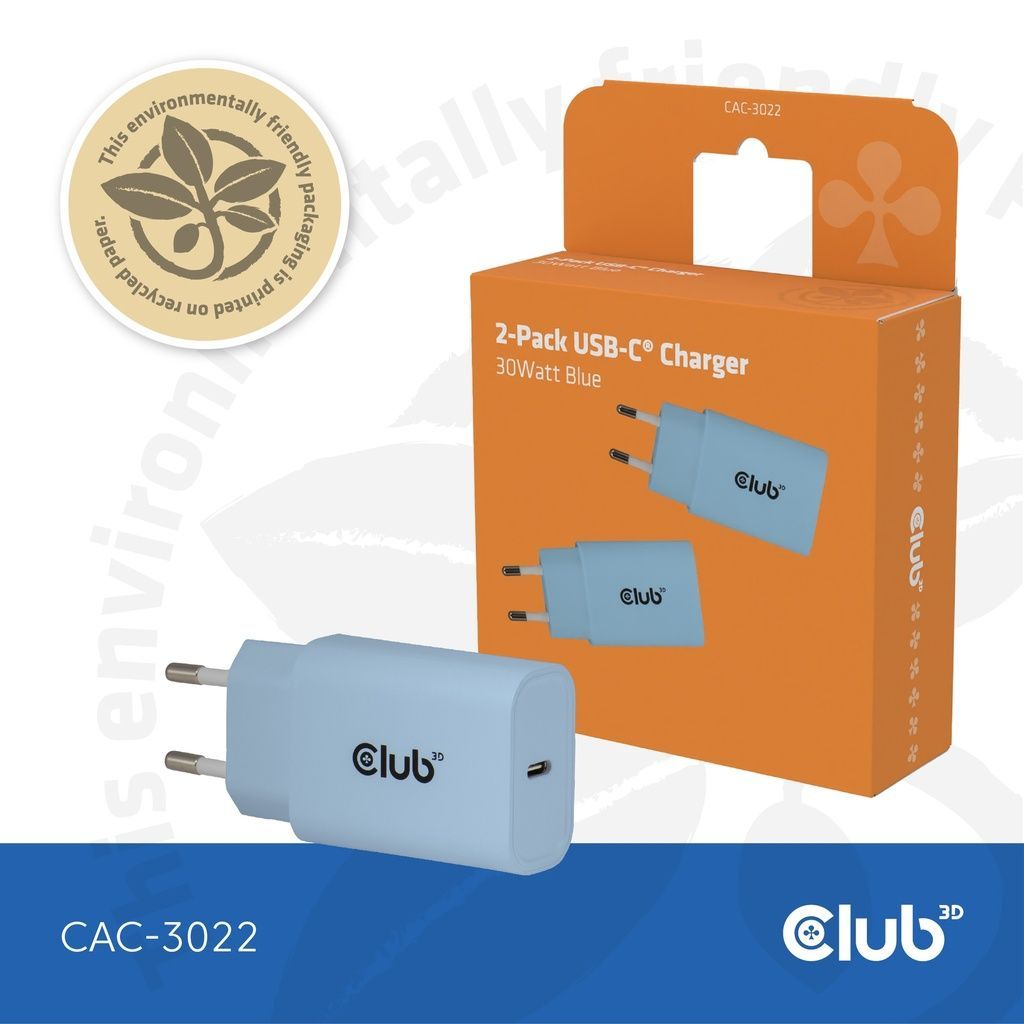Club3D USB-C Charger 30W Blue (2-Pack) Club3D USB-C Charger 30W Blue (2-Pack)