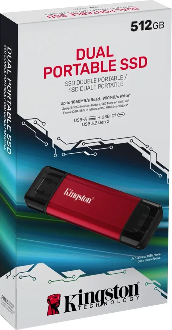 Kingston 512GB USB3.2 Dual Portable SSD Red Kingston 512GB USB3.2 Dual Portable SSD Red