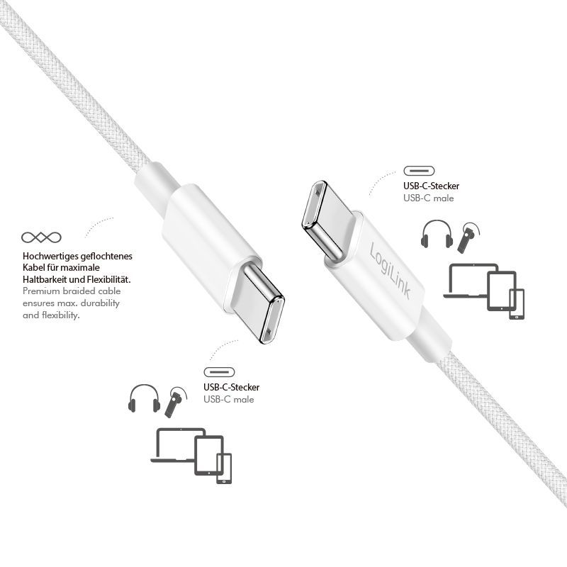 Logilink USB-C to USB-C male/male cable 0,5m White