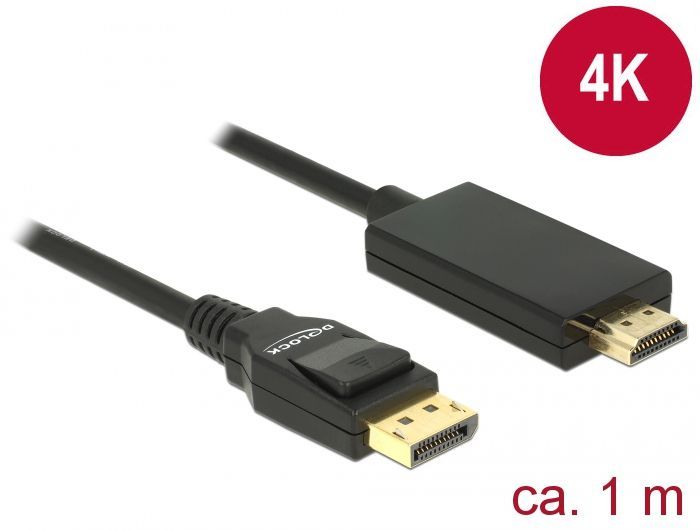 DeLock Displayport 1.2 male > High Speed HDMI-A male passive 4K 1m Black DeLock Displayport 1.2 male > High Speed HDMI-A male passive 4K 1m Black
