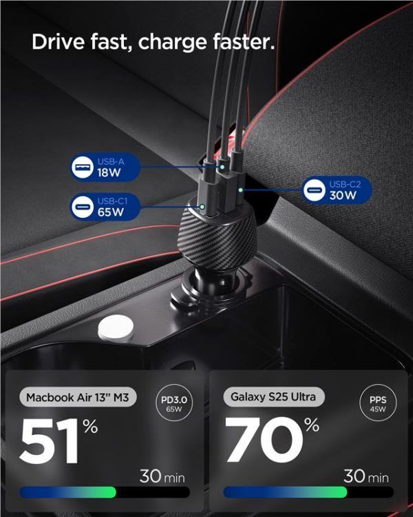 Spigen Essential 113W Car Charger Black Spigen Essential 113W Car Charger Black