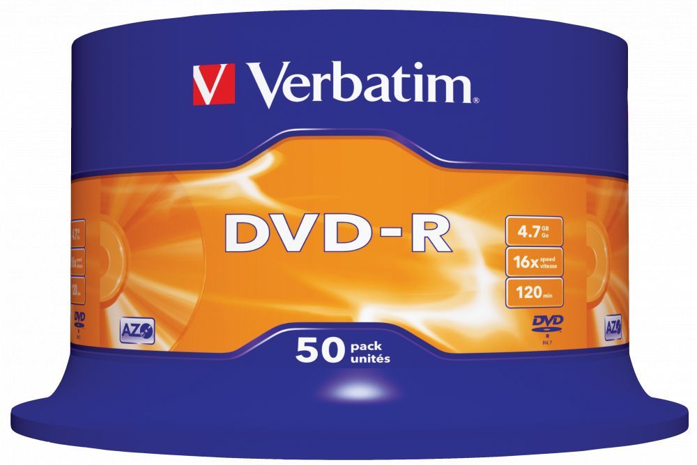 Verbatim DVD-R 4,7Gb 16x Hengeres 50db/csomag (50-es címke) Verbatim DVD-R 4,7Gb 16x Hengeres 50db/csomag (50-es címke)