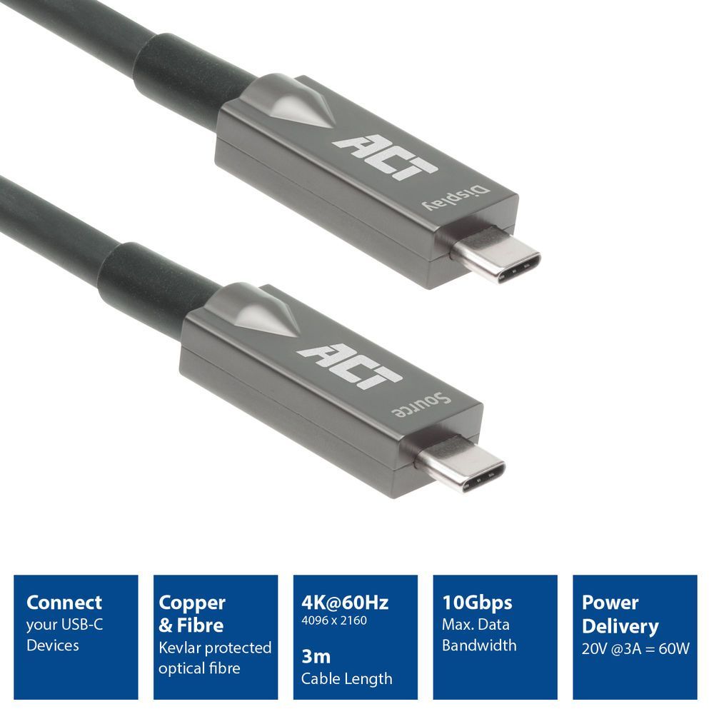 ACT USB-C 3.2 Gen2 Active Optical Cable (AOC) connection cable 3m Black ACT USB-C 3.2 Gen2 Active Optical Cable (AOC) connection cable 3m Black
