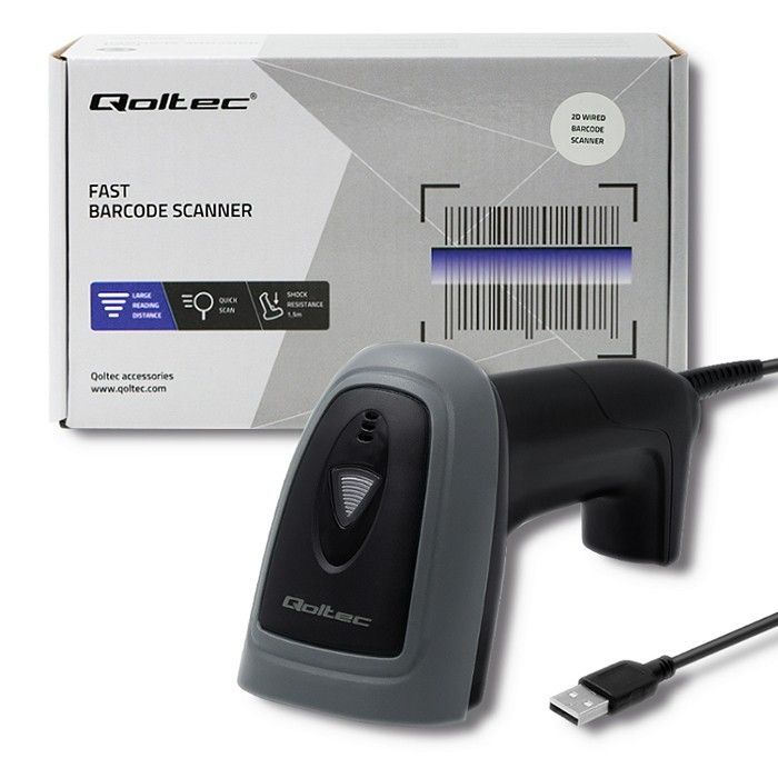 Qoltec Wired QR & Lézer vonalkódolvasó USB Black Qoltec Wired QR & Lézer vonalkódolvasó USB Black