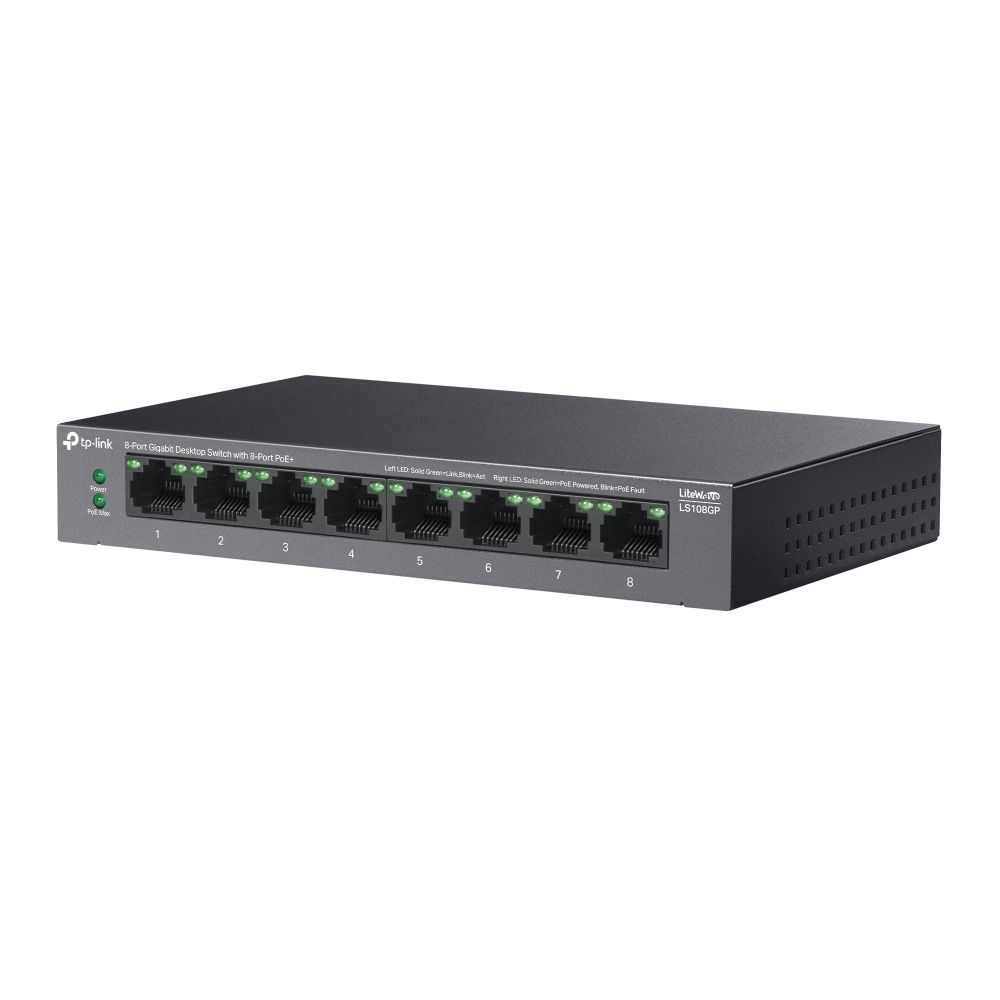 TP-Link LS108GP 8-Port Gigabit Desktop Switch with 8-Port PoE+ TP-Link LS108GP 8-Port Gigabit Desktop Switch with 8-Port PoE+