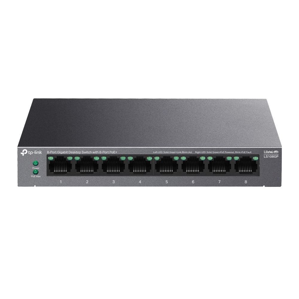 TP-Link LS108GP 8-Port Gigabit Desktop Switch with 8-Port PoE+ TP-Link LS108GP 8-Port Gigabit Desktop Switch with 8-Port PoE+