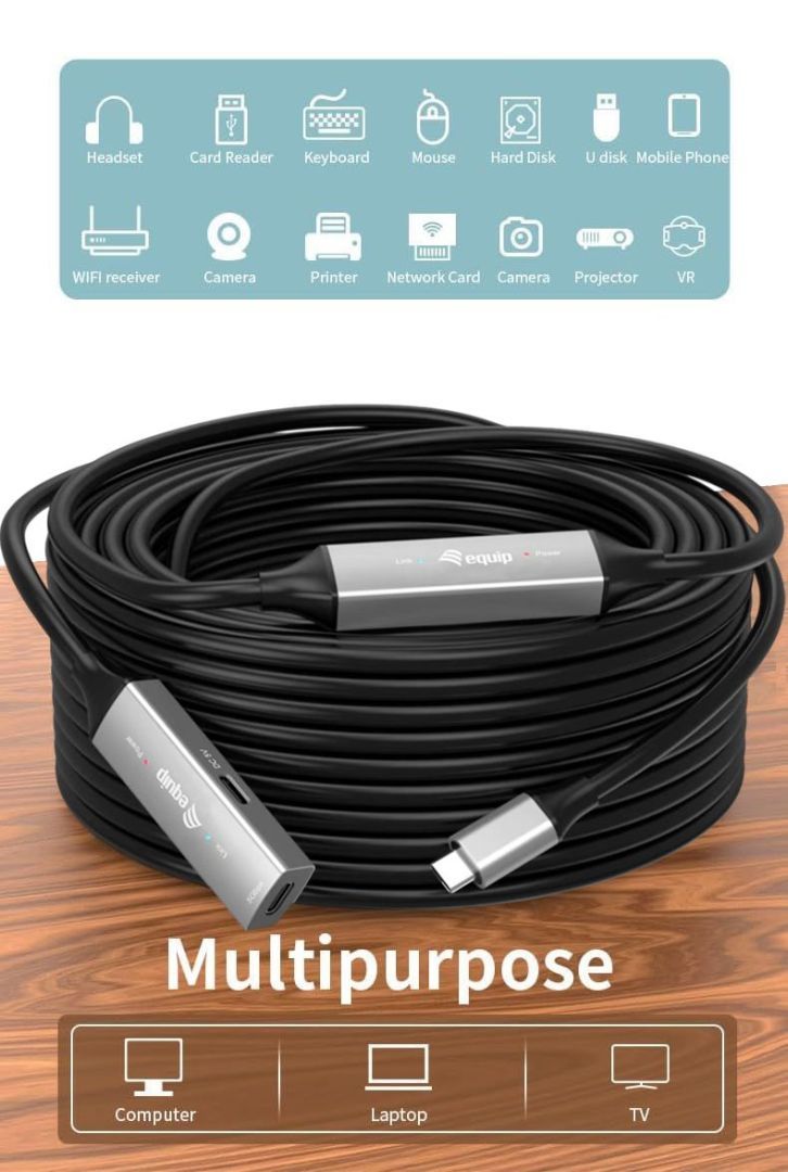 EQuip USB-C to C Active extension cable 15m Black